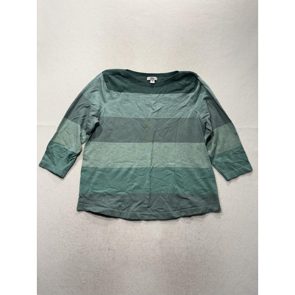 Croft & Barrow Sweater Womens 2XL Green Striped Boat Neck 3/4 Sleeve Knit